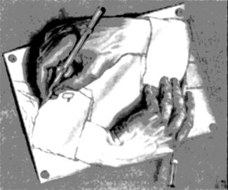 Mans dibuixant (dibuix original de MC Escher)