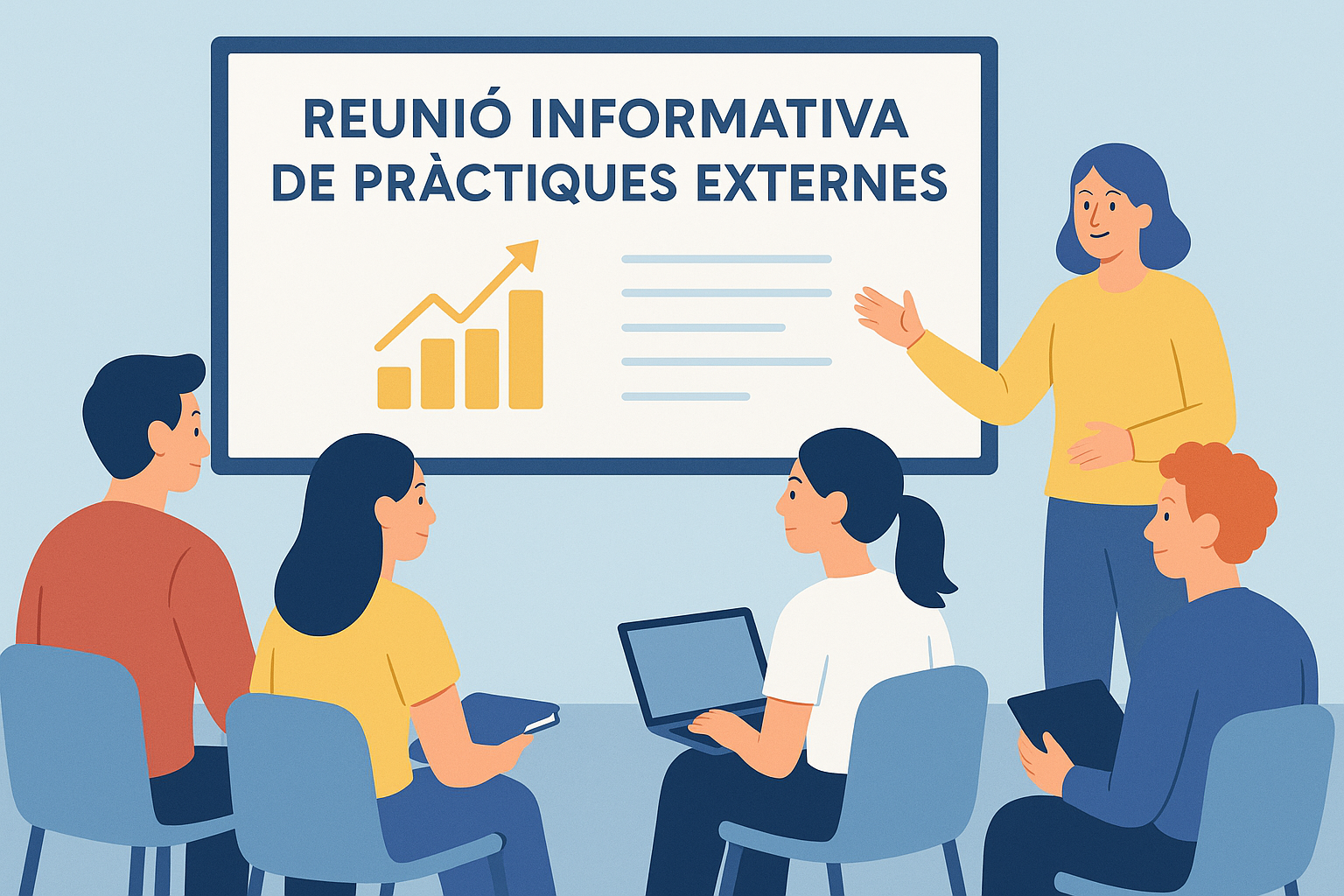 Il·lustració elaborada amb IA de uns alumens fent clase