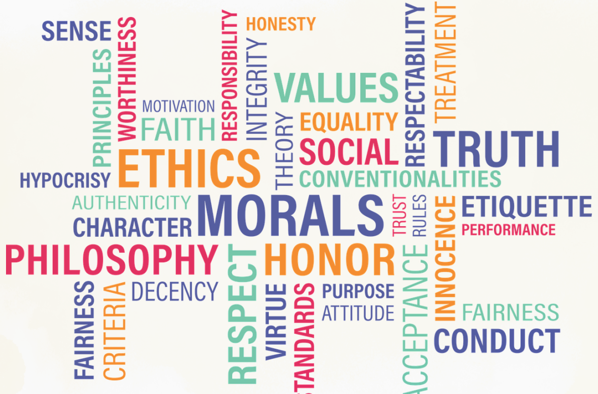 Fons blan amb paraules relacionades amb la ètica de colors