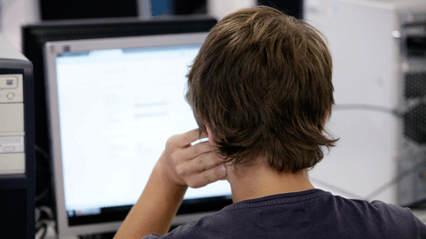 Estudiants treballant en ordinadors