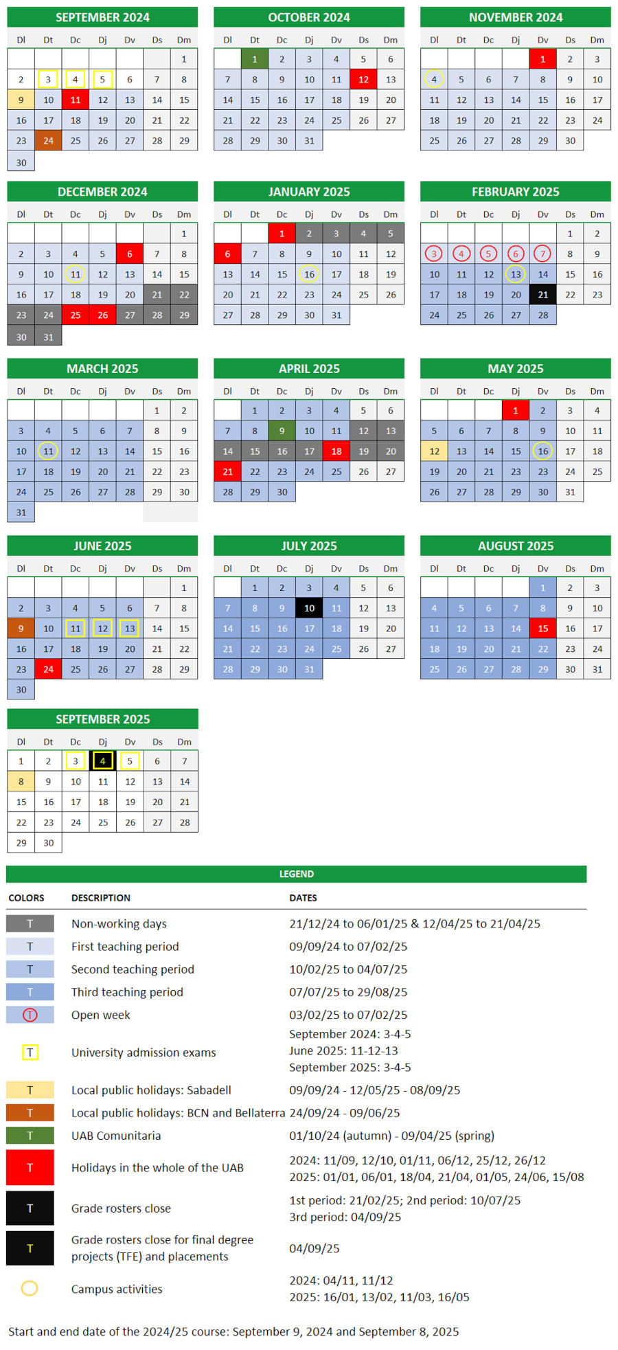 2024-2025 Academic Calendar